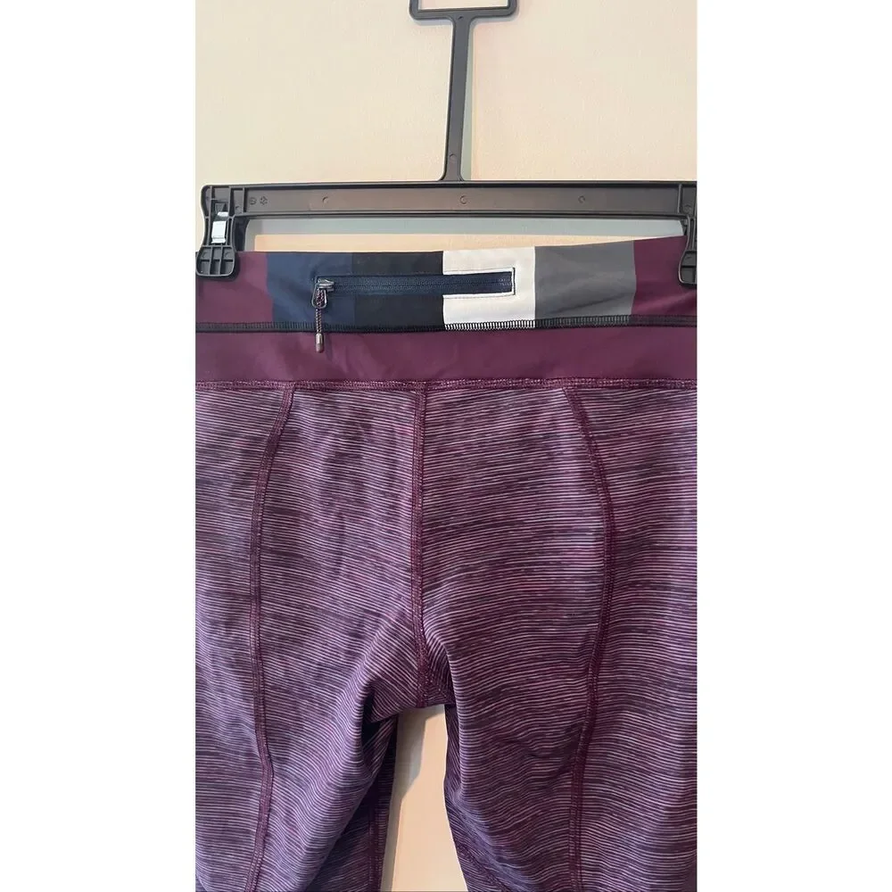 Lululemon Run Inspire Crop II Leggings Purple Striped Size 8 Zipper Pocket
